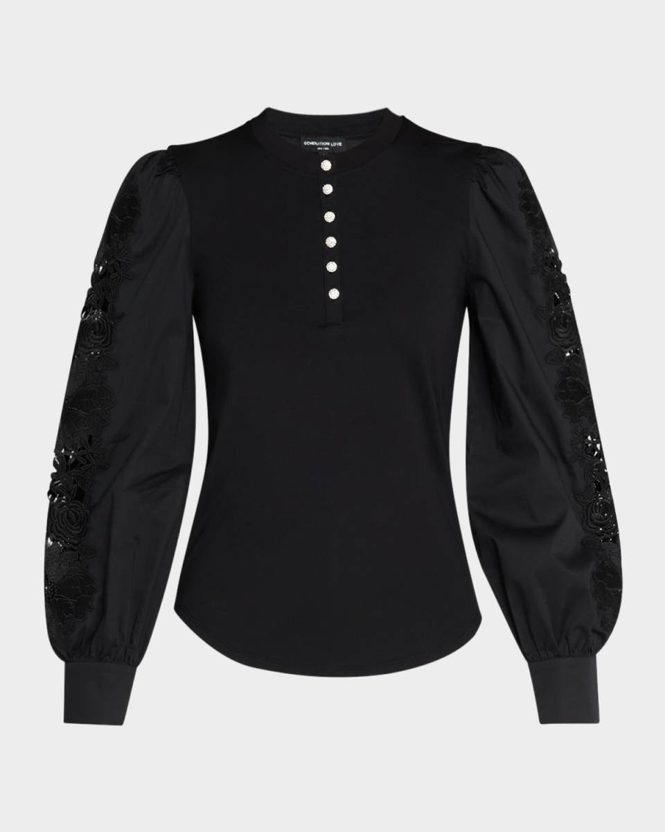 Macoy Embroidered Poplin Combo Top